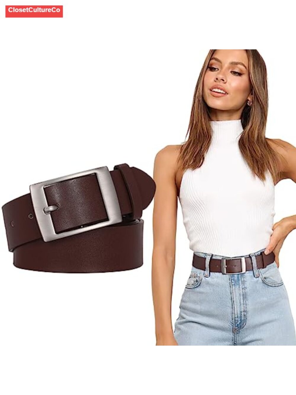 Womens Faux Leather Wide Waist Belt Pin Buckle 1.5 inch